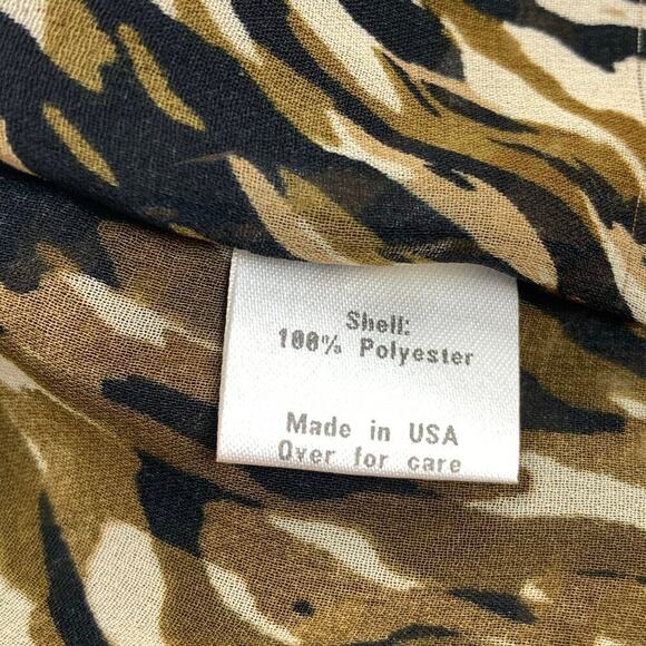 Status by Chenault Brown Black & Cream Sheer Leopared Print Flowy Blouse Size L - Picture 7 of 7